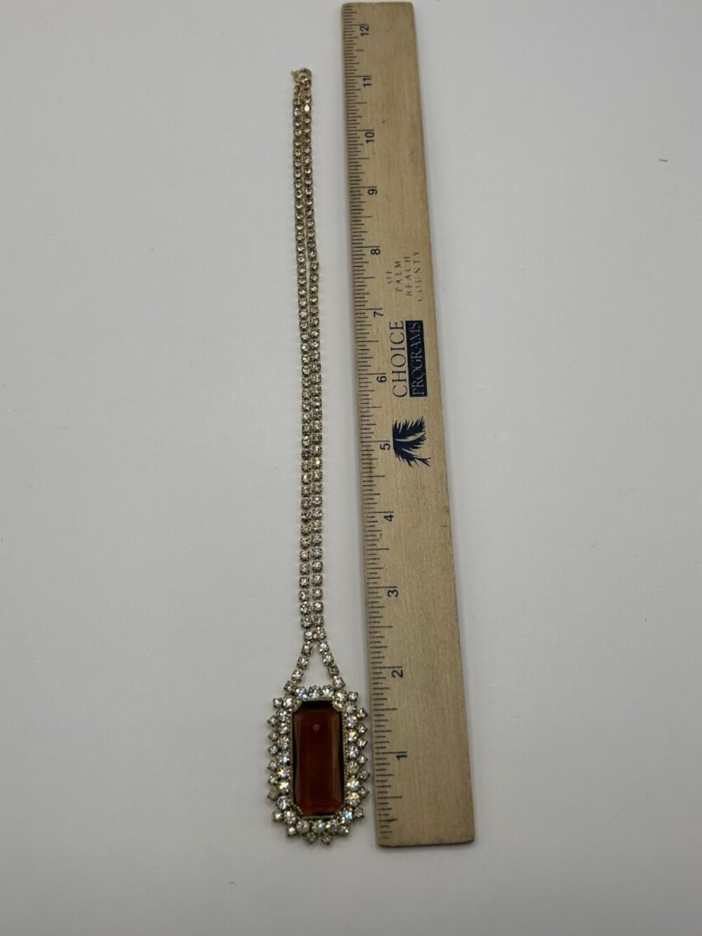 Vintage Statement Brown Glass Rhinestone Pendant Necklace Gold Tone Glam Style - Picture 9 of 16